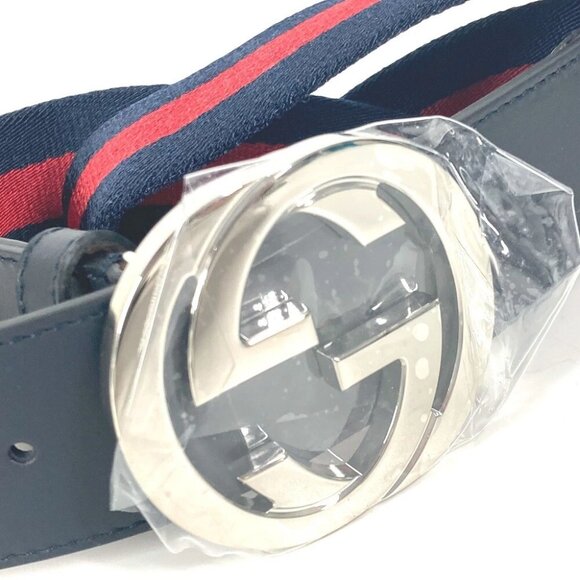 GUCCI GG interlocking G Belt Accessories belt Leather/Canvas Navy/Red - Picture 5 of 12